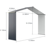 NNECW Outdoor Storage Shed with 4 Vents and Double Sliding Door-340cm Storage Shed Extension