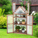 NNECW Portable Wooden Mini Greenhouse with Removable Shelves