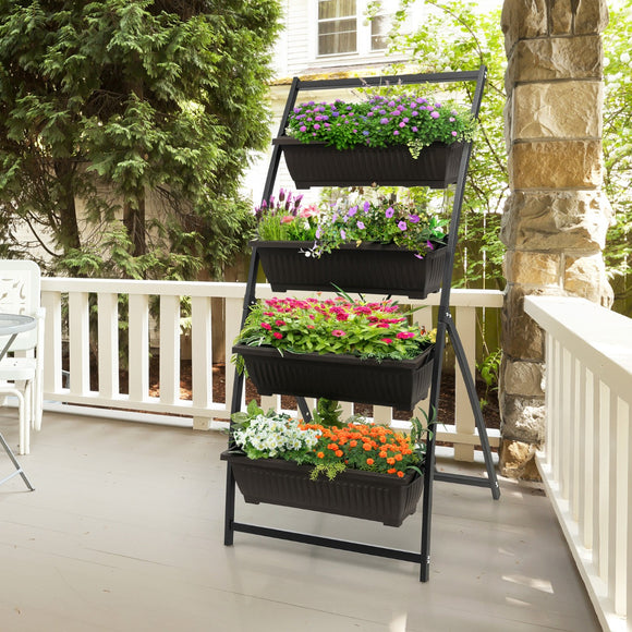 NNECW 4-Tier Vertical Raised Garden Bed with 4 Container Boxes for Vegetables Herbs