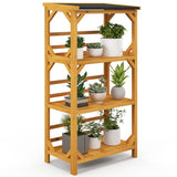 NNECW Wooden Storage Rack with Weatherproof Asphalt Roof for Garden