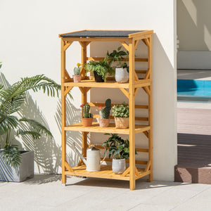 NNECW Wooden Storage Rack with Weatherproof Asphalt Roof for Garden