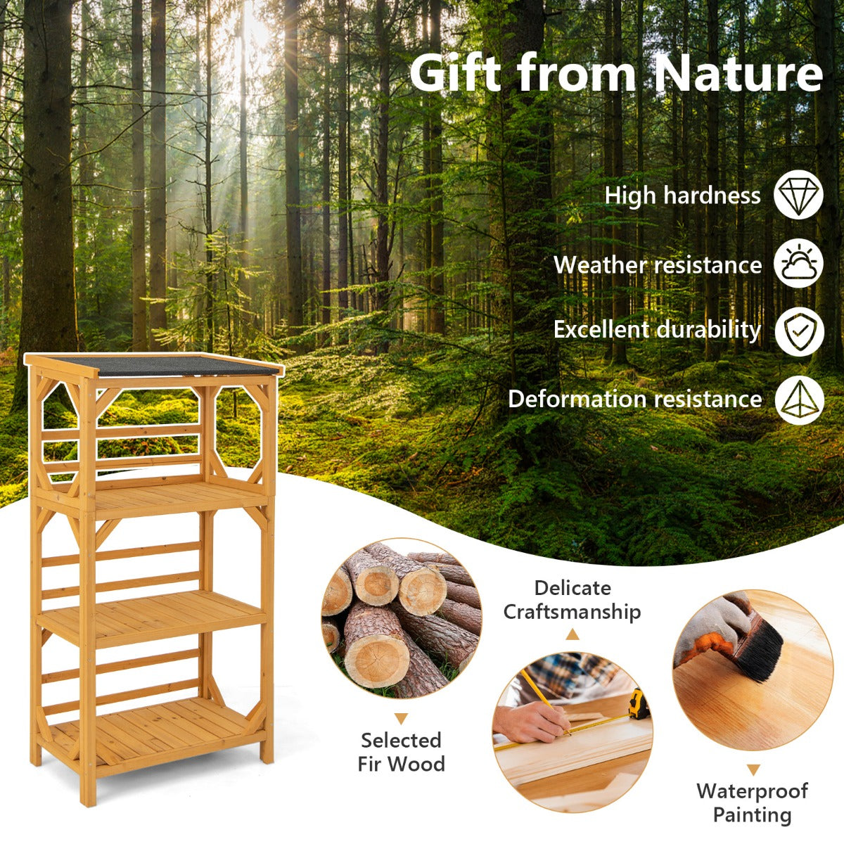 NNECW Wooden Storage Rack with Weatherproof Asphalt Roof for Garden ...