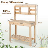 NNECW Wooden Potting Bench Table with Tiers of Shelves for Garden