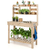 NNECW Wooden Potting Bench Table with Tiers of Shelves for Garden