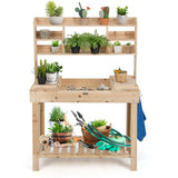 NNECW Wooden Potting Bench Table with Tiers of Shelves for Garden