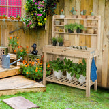 NNECW Wooden Potting Bench Table with Tiers of Shelves for Garden
