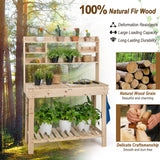 NNECW Wooden Potting Bench Table with Tiers of Shelves for Garden