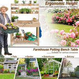 NNECW Wooden Potting Bench Table with Tiers of Shelves for Garden