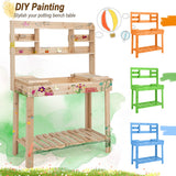 NNECW Wooden Potting Bench Table with Tiers of Shelves for Garden