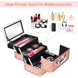 NNECW Portable Makeup Organizer Cosmetic Case Professional Cosmetic Box with Mirror for Home