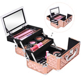 NNECW Portable Makeup Organizer Cosmetic Case Professional Cosmetic Box with Mirror for Home