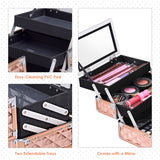 NNECW Portable Makeup Organizer Cosmetic Case Professional Cosmetic Box with Mirror for Home