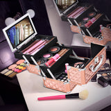 NNECW Portable Makeup Organizer Cosmetic Case Professional Cosmetic Box with Mirror for Home