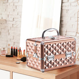 NNECW Portable Makeup Organizer Cosmetic Case Professional Cosmetic Box with Mirror for Home