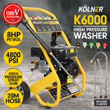 NNEDPE Kolner 6000 8HP 4800psi Petrol Engine High Pressure Washer Cleaner