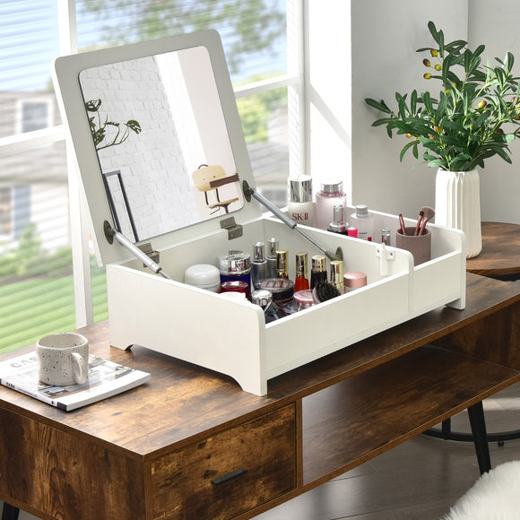 NNECW Countertop Vanity Dresser with Flip-Top Mirror and Multifunctional Storage Box for Bedroom
