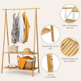 NNECW Bamboo Garment Rack with Hanging Rod & 2 Storage Shelves