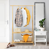 NNECW Bamboo Garment Rack with Hanging Rod & 2 Storage Shelves