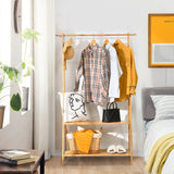NNECW Bamboo Garment Rack with Hanging Rod & 2 Storage Shelves