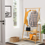 NNECW Bamboo Garment Rack with Hanging Rod & 2 Storage Shelves