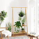 NNECW Bamboo Garment Rack with Hanging Rod & 2 Storage Shelves