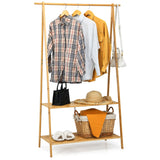 NNECW Bamboo Garment Rack with Hanging Rod & 2 Storage Shelves