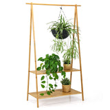 NNECW Bamboo Garment Rack with Hanging Rod & 2 Storage Shelves