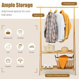 NNECW Bamboo Garment Rack with Hanging Rod & 2 Storage Shelves