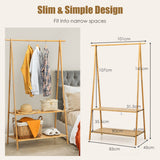 NNECW Bamboo Garment Rack with Hanging Rod & 2 Storage Shelves