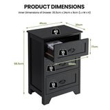 NNECW 3-Drawer Vintage Bedside Table with Metal Handles &amp Anti-toppling Device-Black