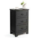 NNECW 3-Drawer Vintage Bedside Table with Metal Handles &amp Anti-toppling Device-Black