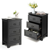 NNECW 3-Drawer Vintage Bedside Table with Metal Handles &amp Anti-toppling Device-Black