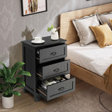 NNECW 3-Drawer Vintage Bedside Table with Metal Handles &amp Anti-toppling Device-Black