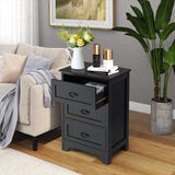 NNECW 3-Drawer Vintage Bedside Table with Metal Handles &amp Anti-toppling Device-Black