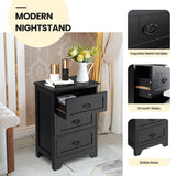 NNECW 3-Drawer Vintage Bedside Table with Metal Handles &amp Anti-toppling Device-Black