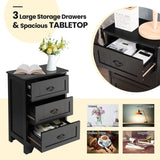 NNECW 3-Drawer Vintage Bedside Table with Metal Handles &amp Anti-toppling Device-Black