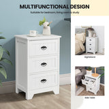 NNECW 3-Drawer Vintage Bedside Table with Metal Handles &amp Anti-toppling Device-White