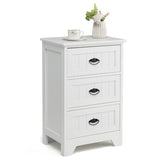 NNECW 3-Drawer Vintage Bedside Table with Metal Handles &amp Anti-toppling Device-White