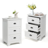 NNECW 3-Drawer Vintage Bedside Table with Metal Handles &amp Anti-toppling Device-White