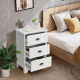 NNECW 3-Drawer Vintage Bedside Table with Metal Handles &amp Anti-toppling Device-White