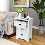 NNECW 3-Drawer Vintage Bedside Table with Metal Handles &amp Anti-toppling Device-White