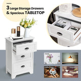 NNECW 3-Drawer Vintage Bedside Table with Metal Handles &amp Anti-toppling Device-White