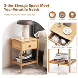 NNECW Bamboo Nightstand Bedside Table with Drawer and Open Storage Shelf Natural