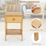 NNECW Bamboo Nightstand Bedside Table with Drawer and Open Storage Shelf Natural