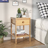 NNECW Bamboo Nightstand Bedside Table with Drawer and Open Storage Shelf Natural