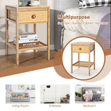 NNECW Bamboo Nightstand Bedside Table with Drawer and Open Storage Shelf Natural