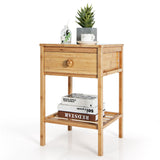 NNECW Bamboo Nightstand Bedside Table with Drawer and Open Storage Shelf Natural