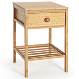 NNECW Bamboo Nightstand Bedside Table with Drawer and Open Storage Shelf Natural