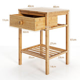 NNECW Bamboo Nightstand Bedside Table with Drawer and Open Storage Shelf Natural