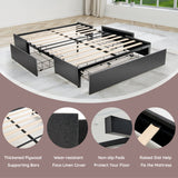 NNECW Queen Size Platform Bed with3 Drawers & Wooden Slats